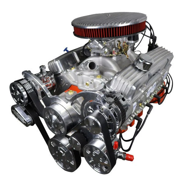 GM Small Block Compatible 383 c.i. Low Profile Engine - 436 Horsepower - Deluxe Dressed with Polished Pulley Kit - Carbureted
