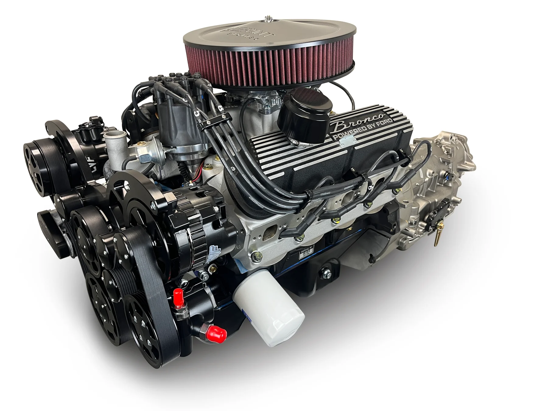 Ford Small Block Compatible 302 c.i. Engine and 4R70W Automatic Transmission - 365 Horsepower - Bronco Edition Builder Series with Black Pulley Kit - Fuel Injected