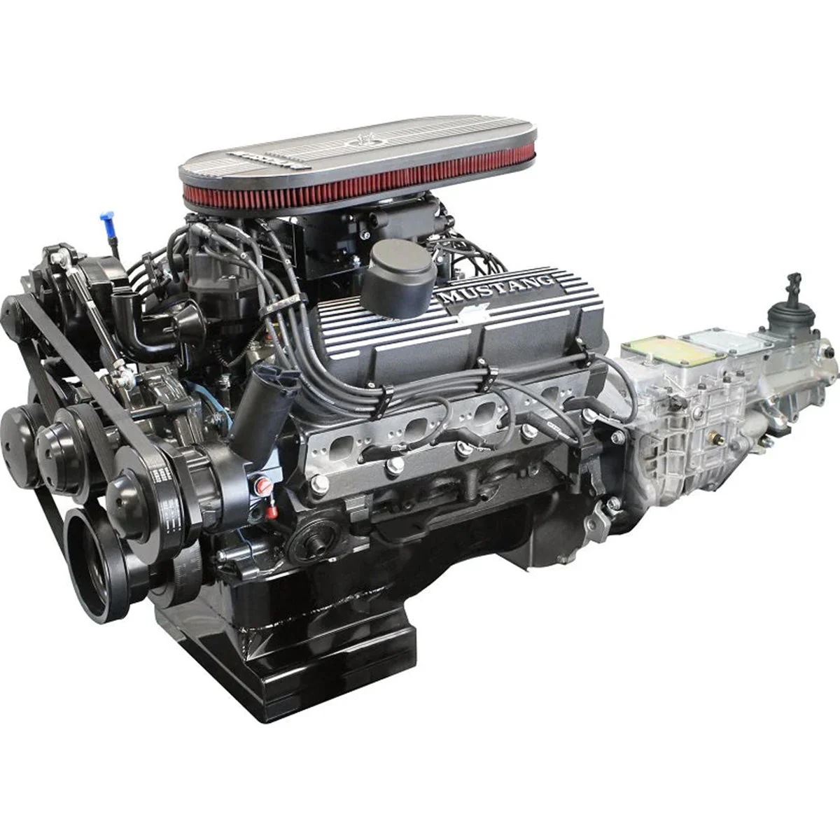 Ford Small Block Compatible 347 c.i. Engine and TKX Manual Transmission - 415 Horsepower - Mustang Edition Builder Series with Black Pulley Kit - Fuel Injected