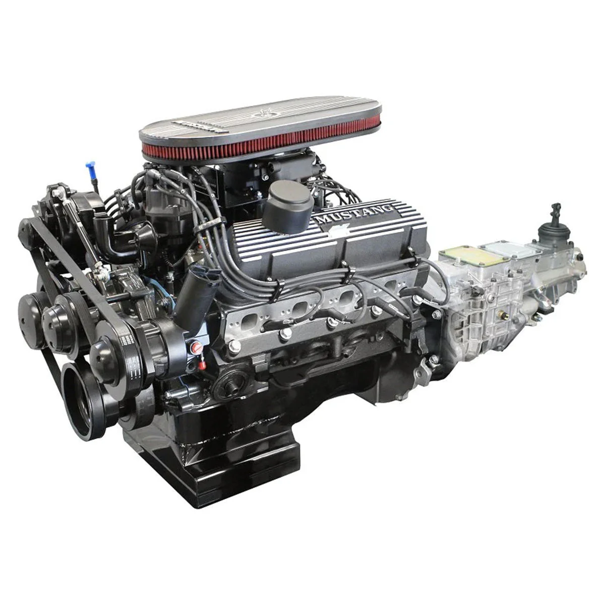 Ford Small Block Compatible 347 c.i. Engine and TKX Manual Transmission - 415 Horsepower - Mustang Edition Builder Series with Black Pulley Kit - Carbureted
