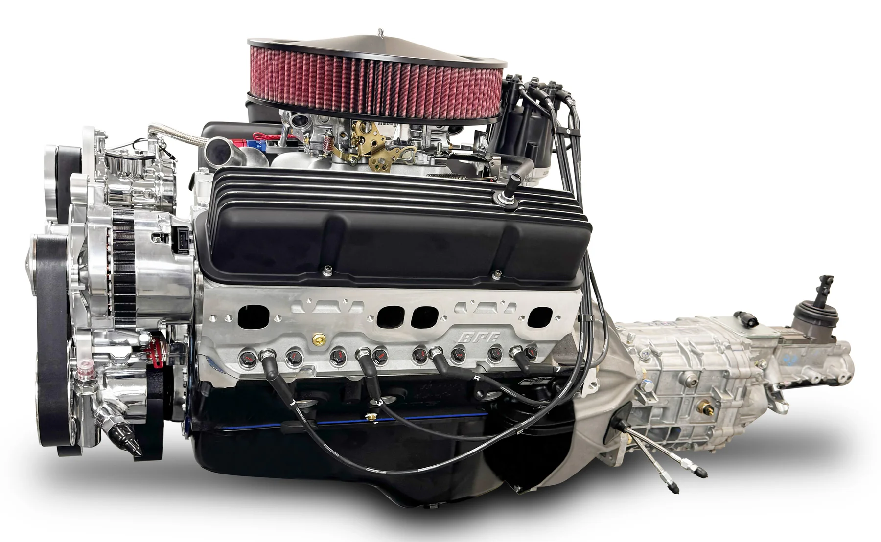 GM Small Block Compatible 383 c.i. Engine and TKX Manual Transmission - 436 Horsepower - Standard Edition Builder Series with Polished Pulley Kit - Carbureted - Image 3