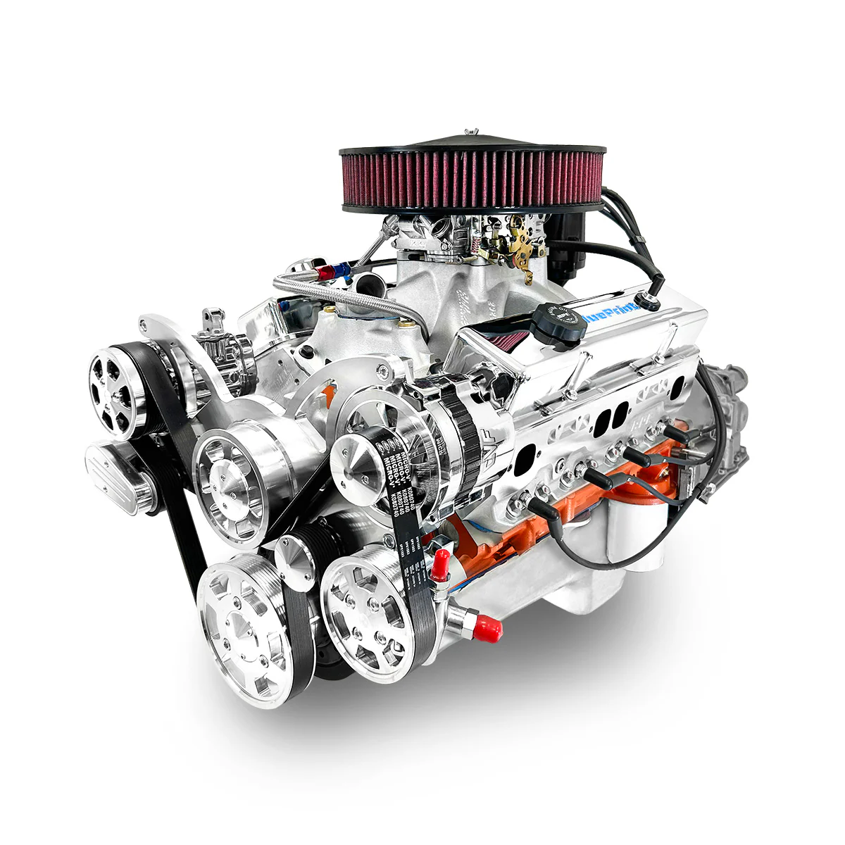 GM Small Block Compatible 454 c.i. Engine and 700R4 Automatic Transmission - 563 Horsepower - Standard Edition Builder Series with Polished Pulley Kit - Carbureted
