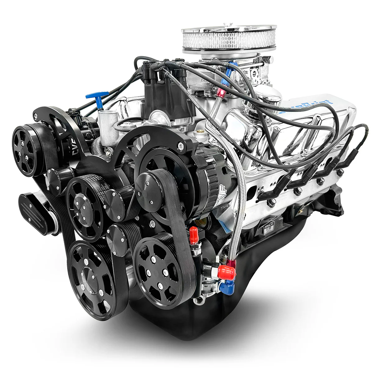 Ford Small Block Compatible 302 c.i. Engine - 361 Horsepower - Deluxe Dressed with Black Pulley Kit - Carbureted