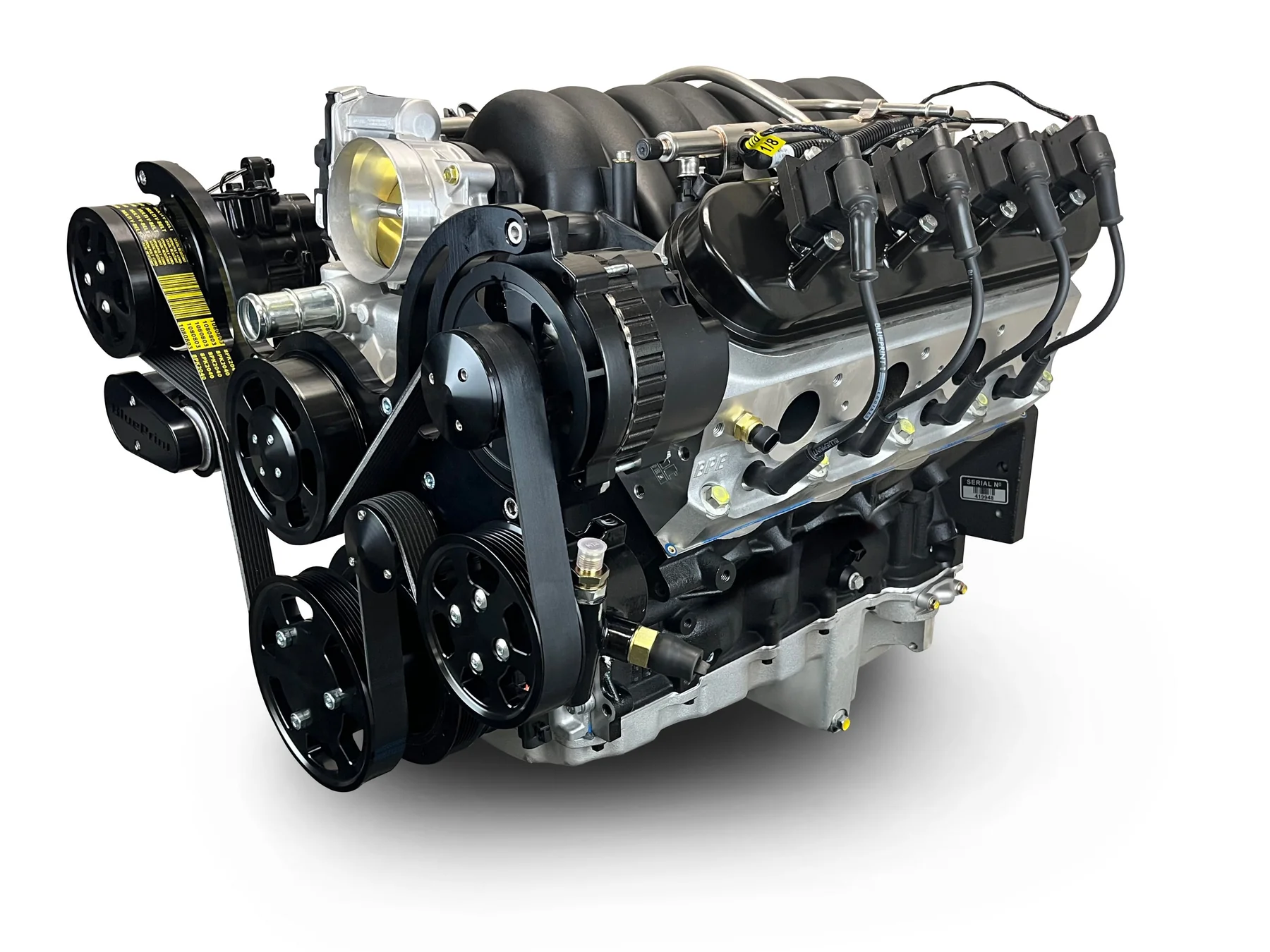GM LS Compatible 376 c.i. ProSeries Engine - 530 Horsepower - Deluxe Dressed with Black Pulley Kit - Fuel Injected
