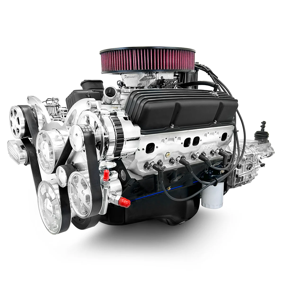 GM Small Block Compatible 400 c.i. Engine and 700R4 Automatic Transmission - 500 Horsepower - Standard Edition Builder Series with Polished Pulley Kit - Fuel Injected